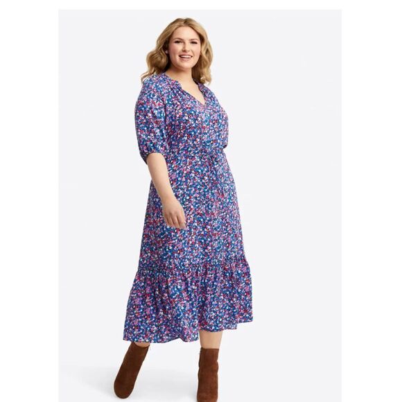 Draper James Martina Popover Dress in Spring Ditsy Floral - Picture 1 of 6